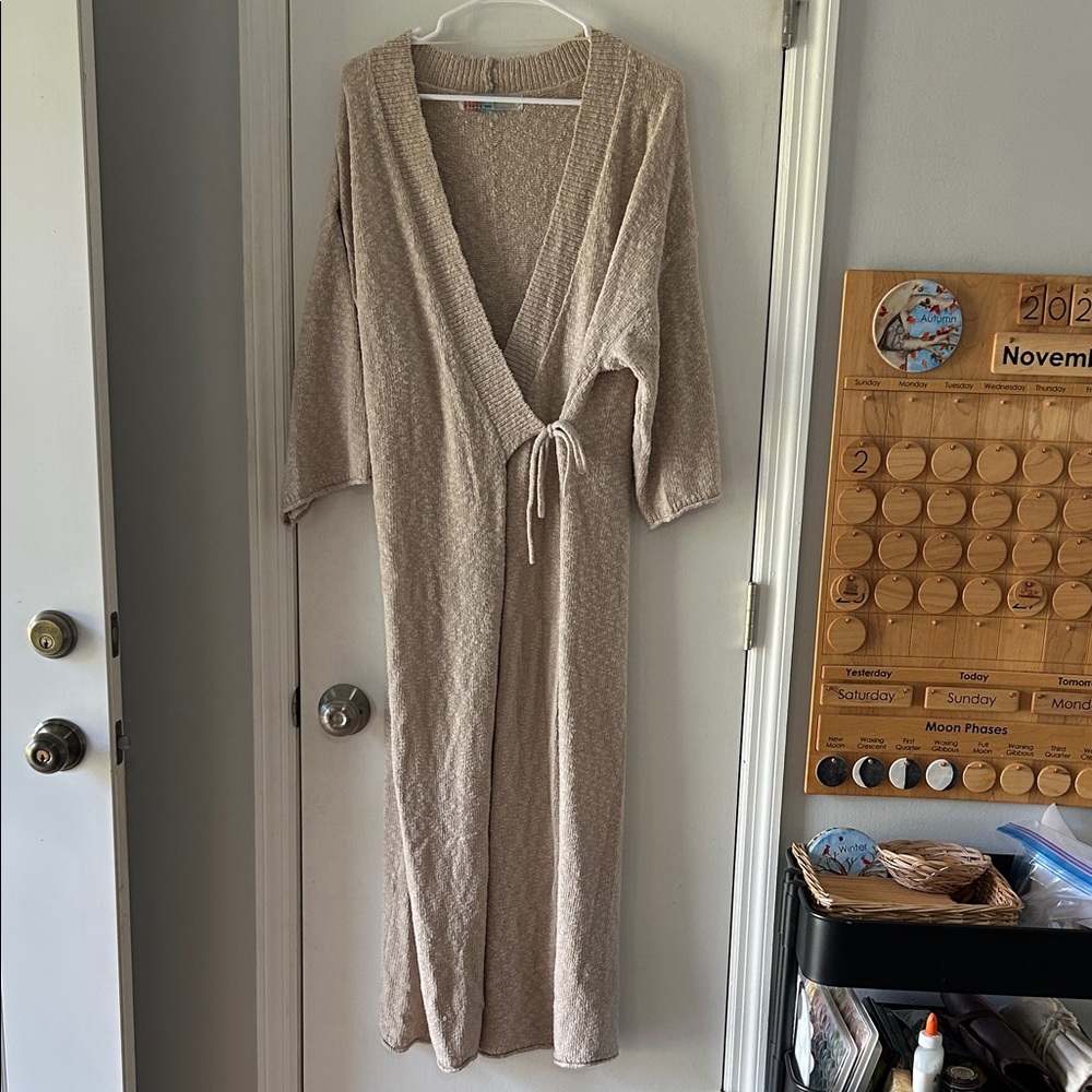Free People FP Beach Tan Florence Wrap Dress Maxi Duster Knit Kimono Robe